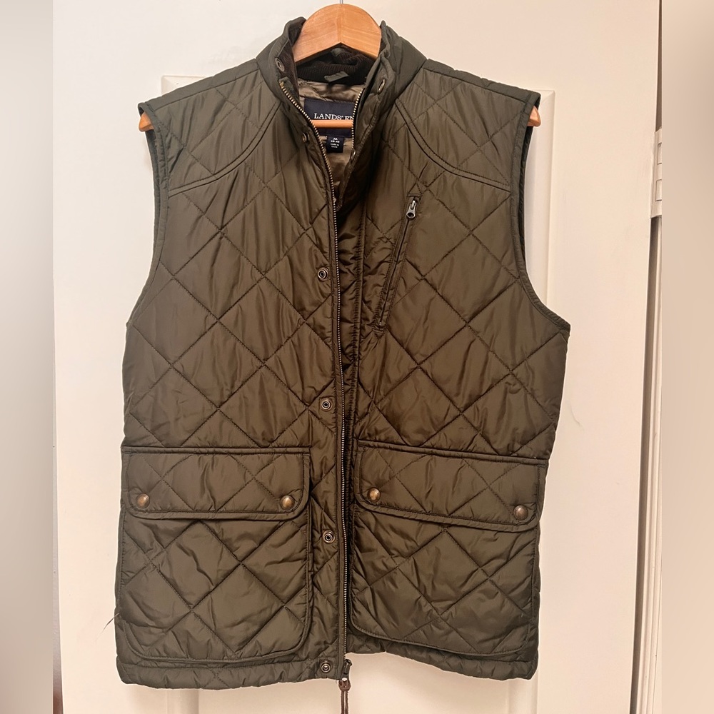 Lands End Quilted Gilet Vest - Olive, Size Medium